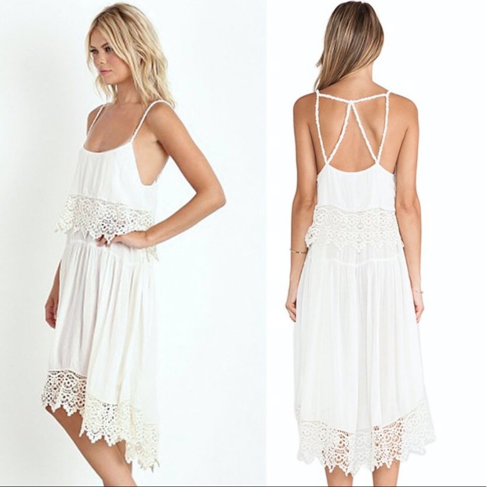 Free People White Crochet Lace Star Slip Dress